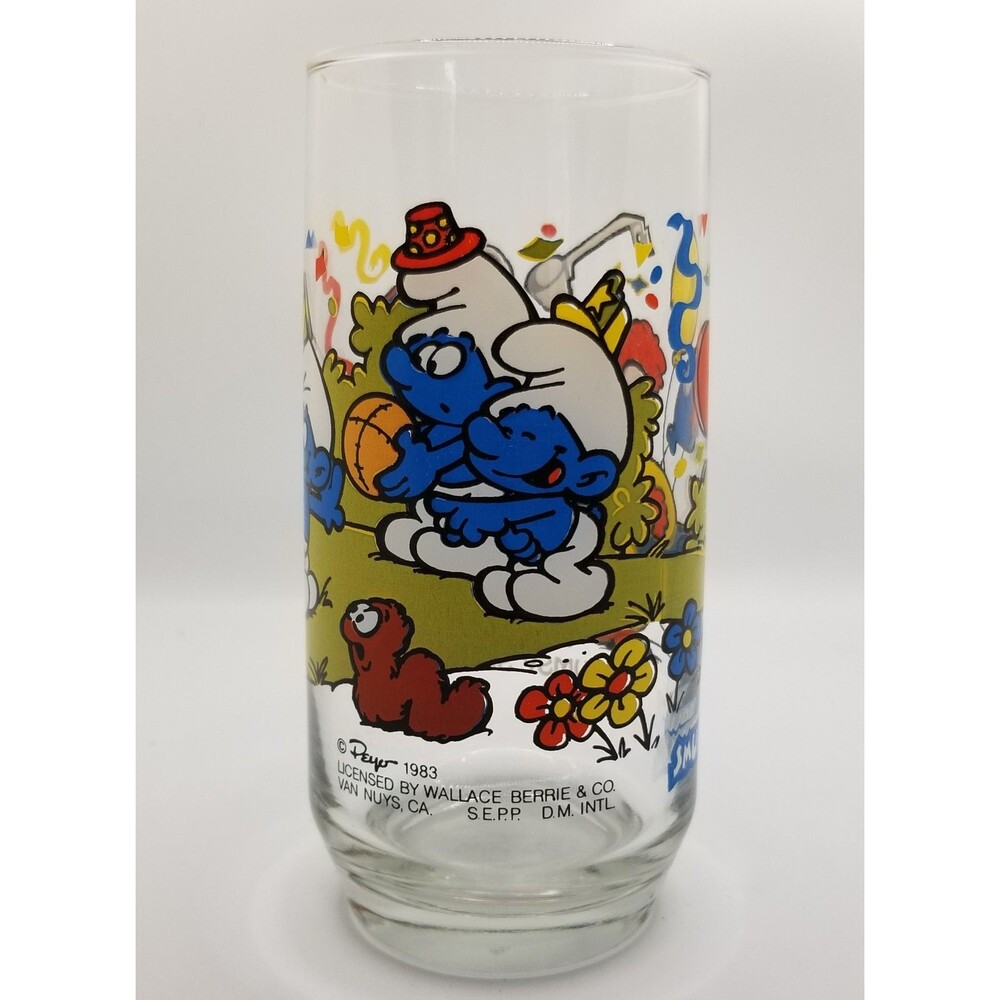 1983 Clumsy Smurf Glass Tumbler Peyo / Wallace Berrie & Co. Hardee's premium 6"